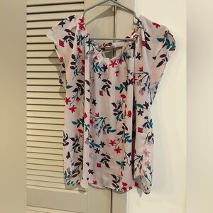 LC Lauren Conrad Pink Floral Tie-Neck Cap-Sleeve Blouse*Sz. Large